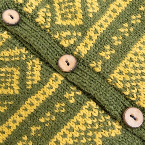 Vintage Marius Norwegian Sweater Wool Cardigan Hand Knit Ski 80s Green Yellow - Picture 6 of 16